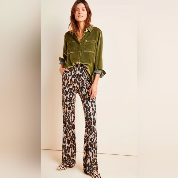 Anthropologie Maeve Karina Velvet Button down Shirt In Green - Picture 5 of 15